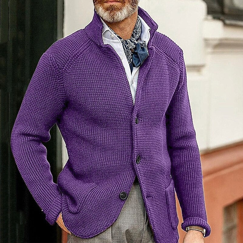 Cardigan de punto grueso para hombre con solapa abotonada