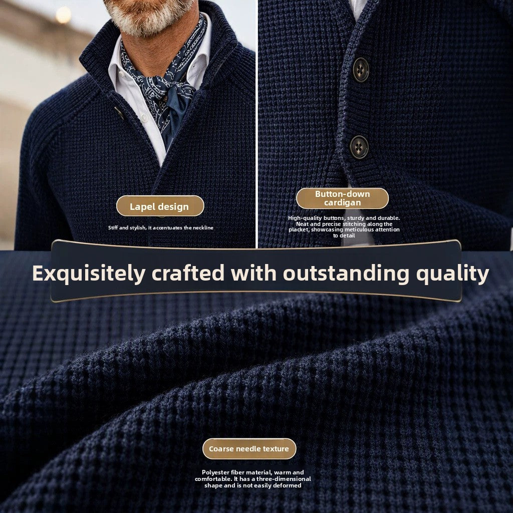 Cardigan de punto grueso para hombre con solapa abotonada
