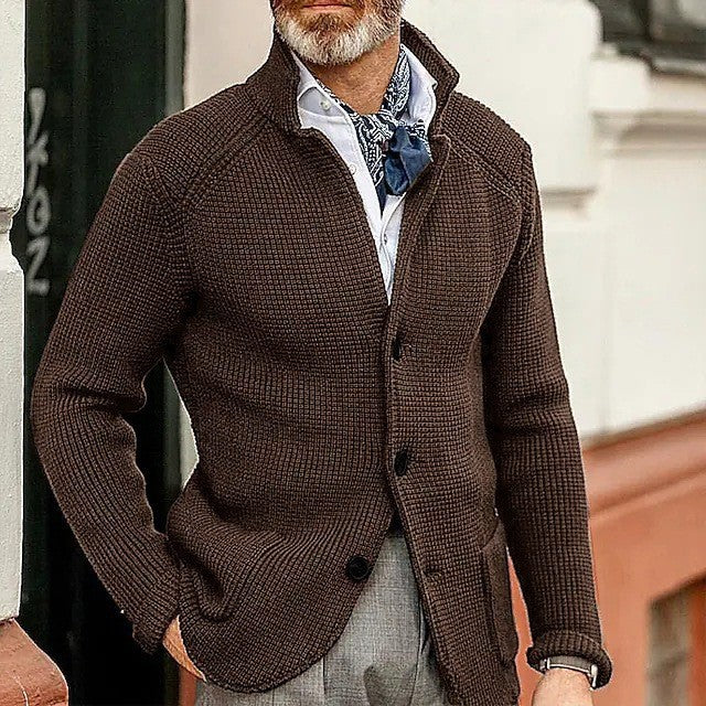 Cardigan de punto grueso para hombre con solapa abotonada