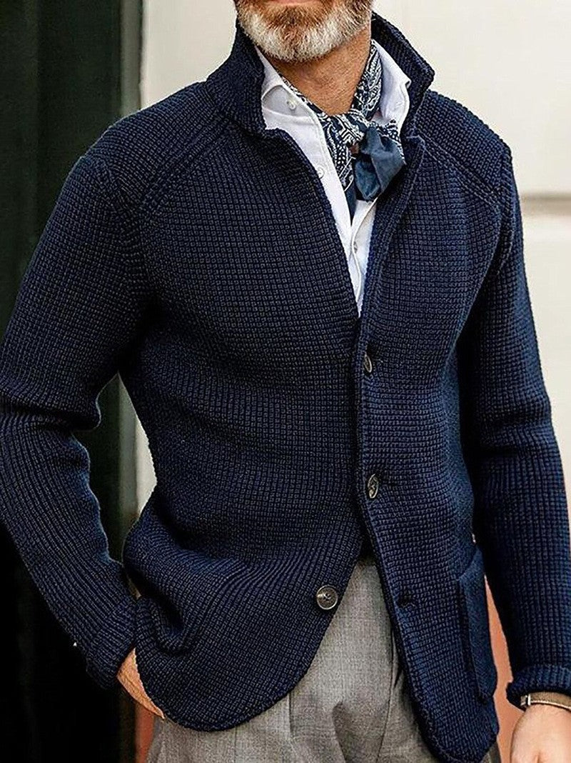 Cardigan de punto grueso para hombre con solapa abotonada