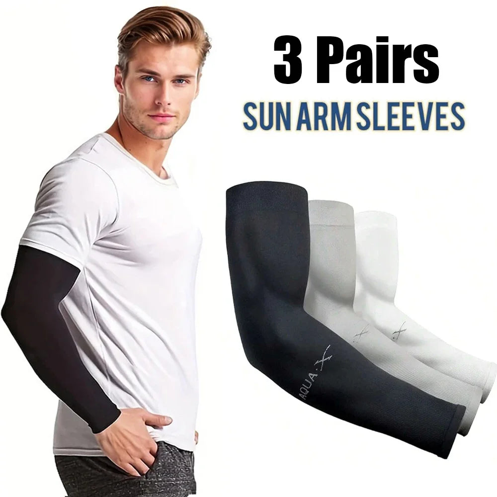 3 pares de mangas de seda helada unisex para protección solar; ideales para actividades al aire libre como ciclismo, conducción y pesca.