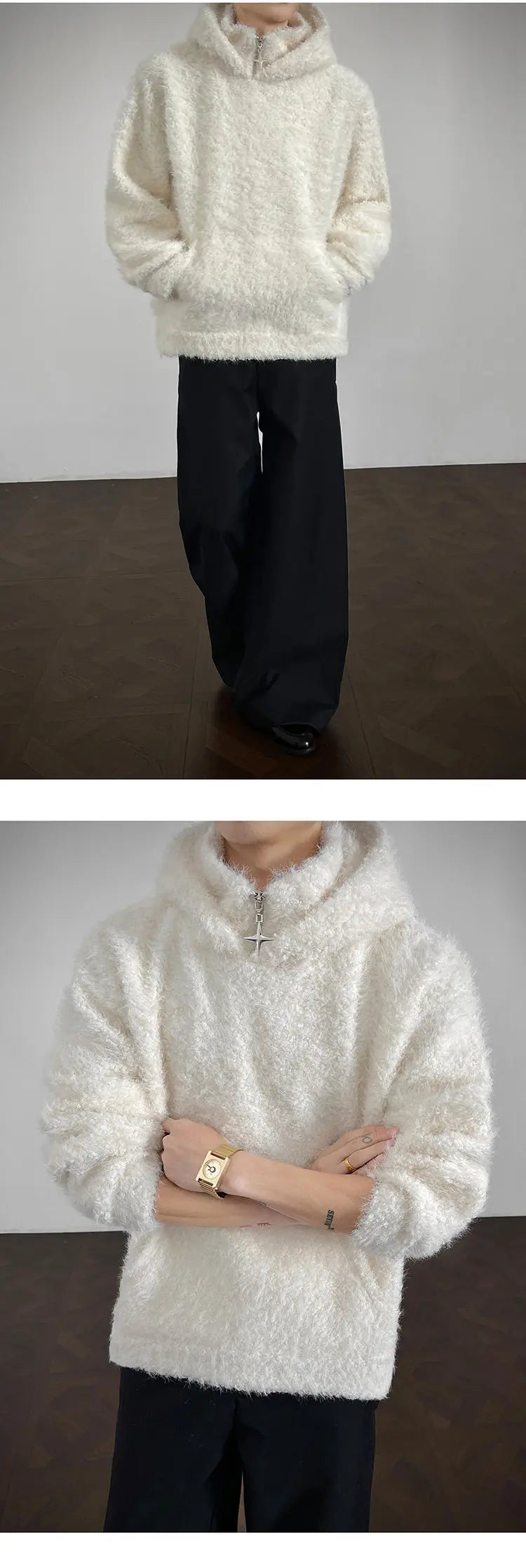 Hoodie de punto con medio cierre – Estilo urbano hombre