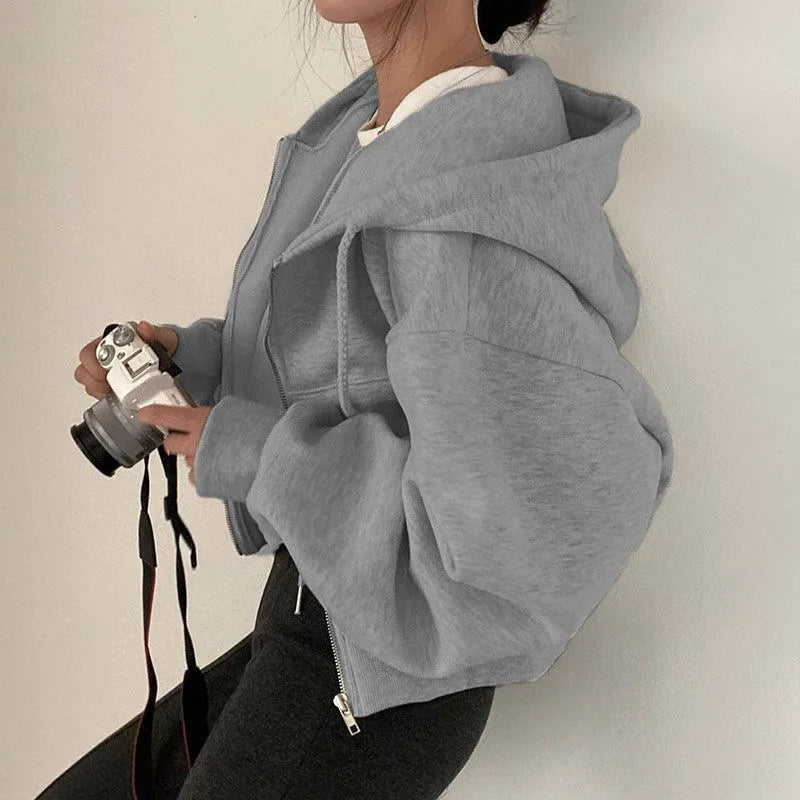 Hoodie crop con cierre – Estilo Y2K mujer