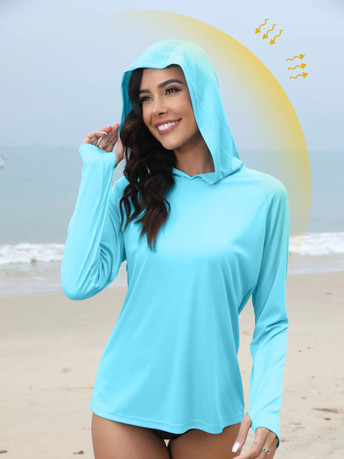 Sudadera con capucha UV para mujer | Aberturas para pulgares y coleta oculta para running y outdoor