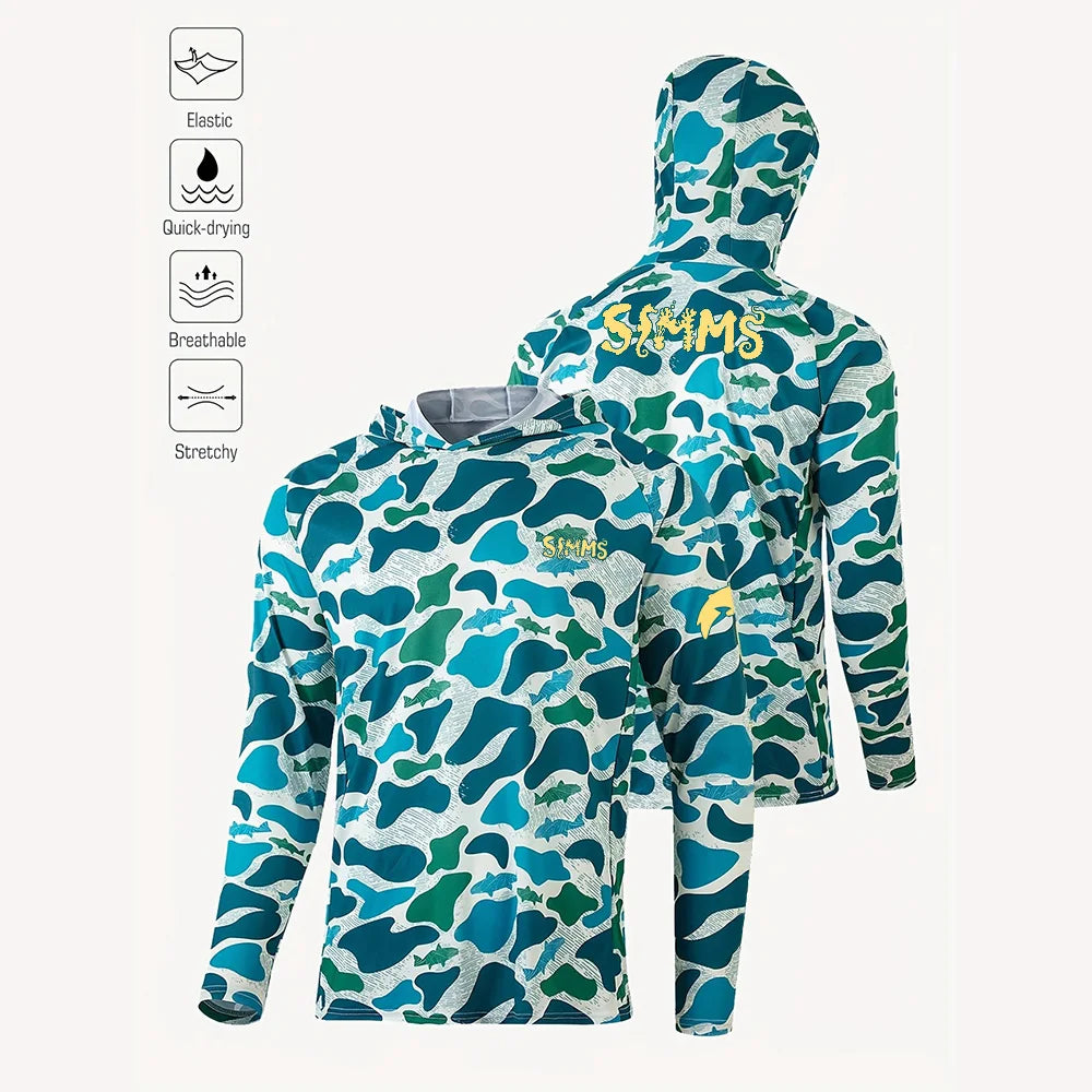 Camiseta de pesca con capucha UPF 50+ – Estampado hojas, hombre