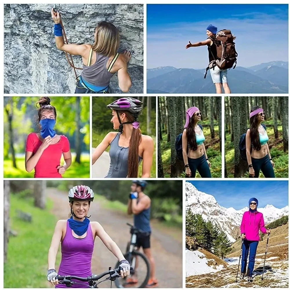 Buff multifuncional tipo turbante para ciclismo y actividades al aire libre: protección para el cuello y la cabeza, tejido de seda fría con protección solar; apto para hombres y mujeres (pesca, senderismo, máscara).