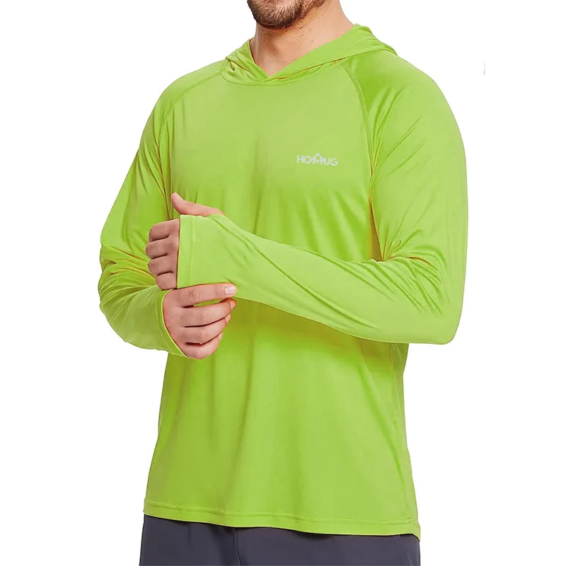 Sudadera con capucha y manga larga para hombre, con protección solar UPF 50+; prenda técnica e informal de secado rápido, ideal para correr o pescar.