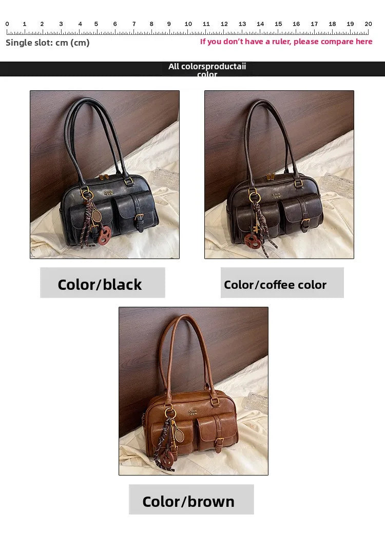 Bolso de hombro retro para mujer | Piel sintética con múltiples bolsillos y colgante desmontable