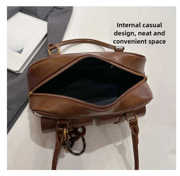 Bolso de hombro retro para mujer | Piel sintética con múltiples bolsillos y colgante desmontable
