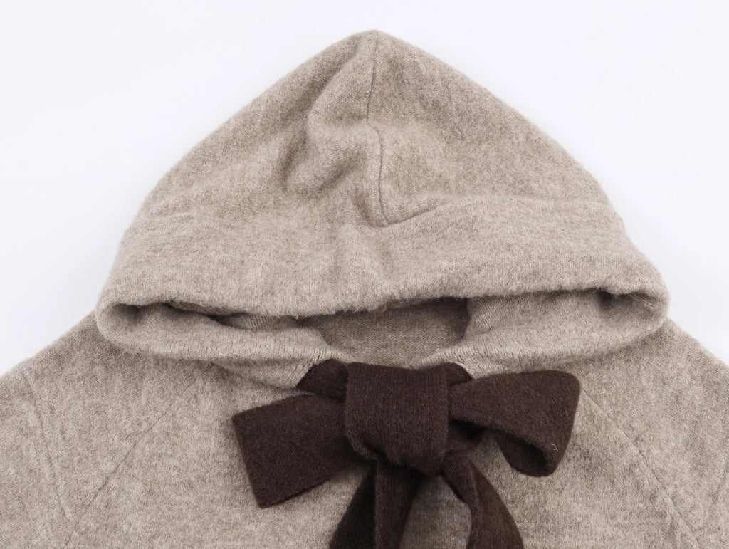 Hoodie tejido con detalle de lazo – Mujer
