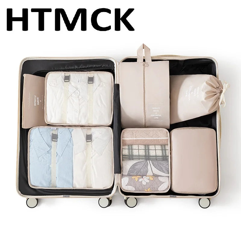 Set organizadores de viaje: cubos de embalaje, bolsas para maleta y fundas para ropa y zapatos