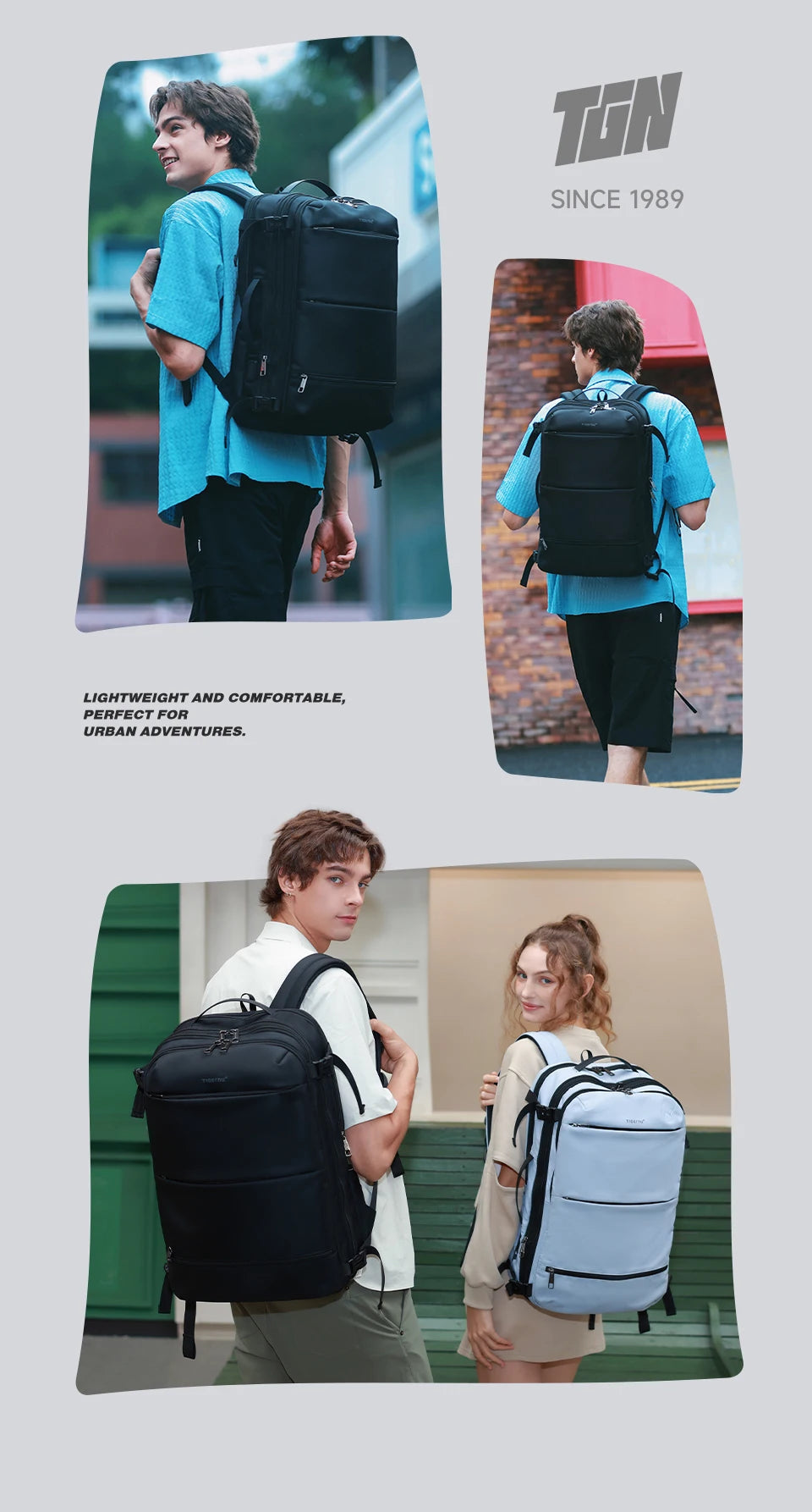 Mochila de viaje compresión al vacío 27–37L unisex | USB, portátil 17” y apta cabina