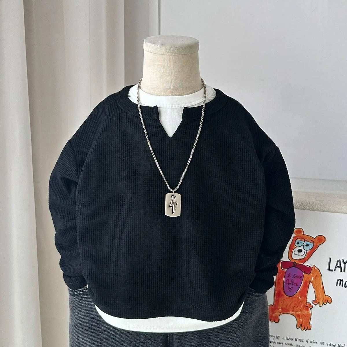 New Autumn Kids Hoodies 1-8Y Boys Waffle-style False Two-piece Sweatshirts Baby Girls O-Neck Loose Casual Tops Children Clothes