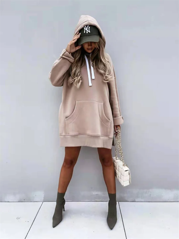 Hoodie casual con bolsillo – Manga larga mujer