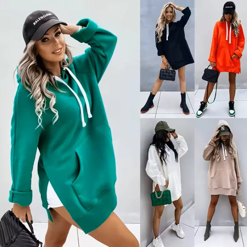 Hoodie casual con bolsillo – Manga larga mujer