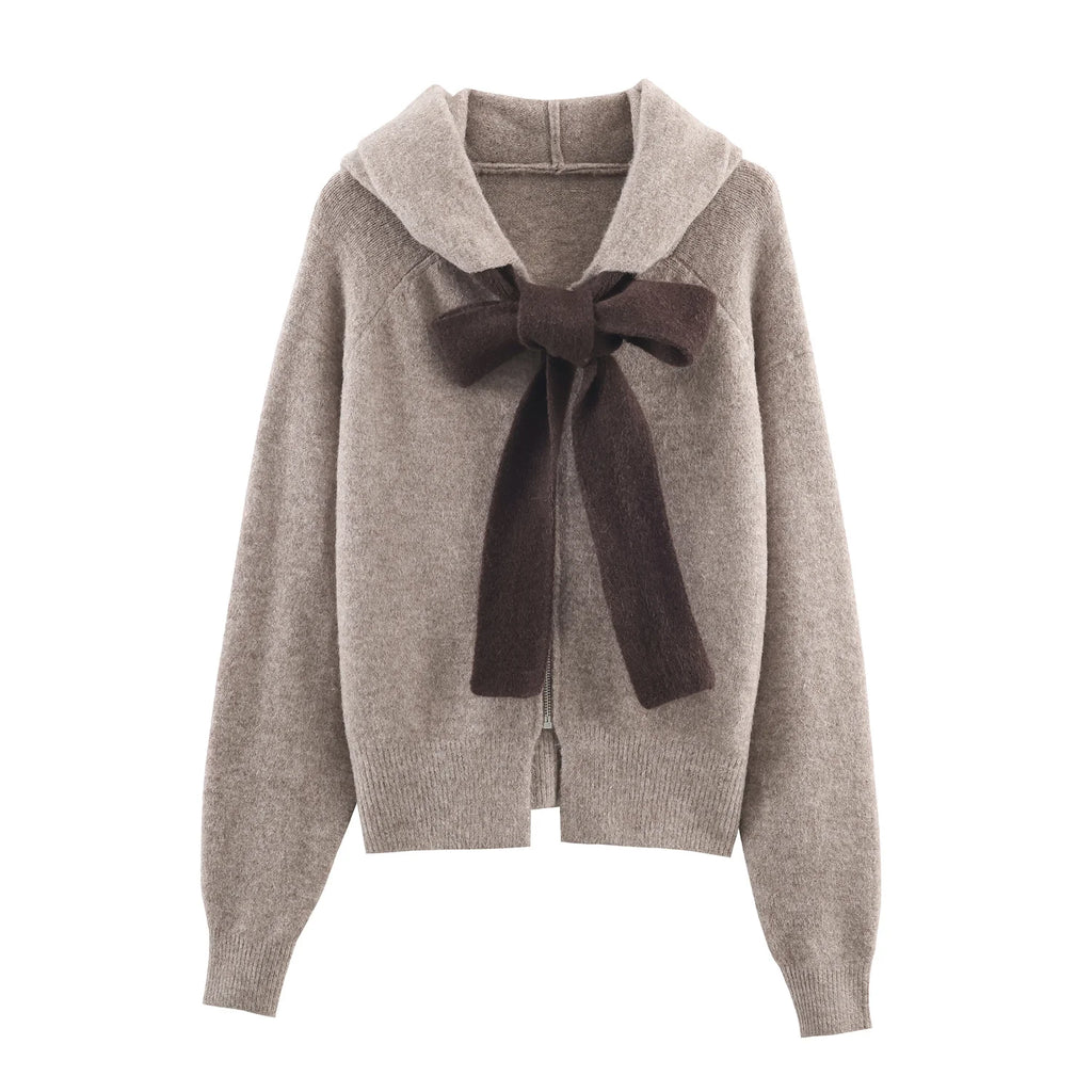Hoodie tejido con detalle de lazo – Mujer