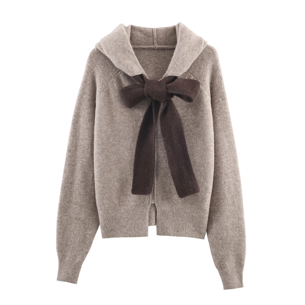 HipSeam Women Hoodie with Contrast Bow Detail Knitted Long Sleeve Ribbed Trims Women's Hoodies Lady Pullovers Female Outerwear