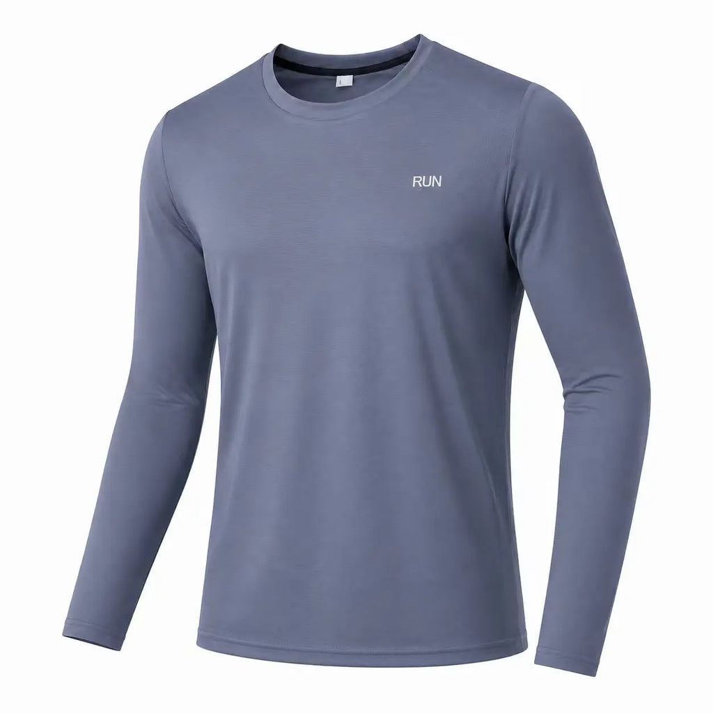 Camiseta de manga larga para hombre con protección solar UPF 50+; ideal para natación, pesca, senderismo y correr; tejido de secado rápido y ligero.