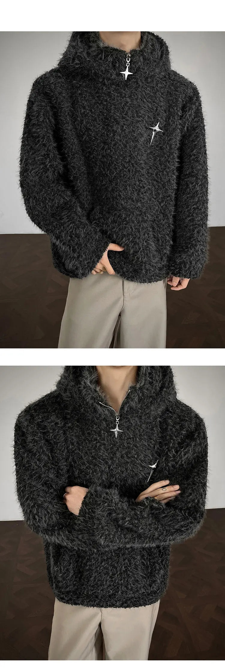 Hoodie de punto con medio cierre – Estilo urbano hombre