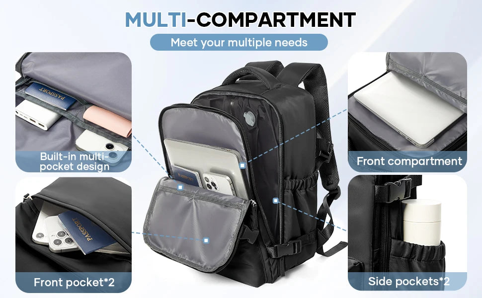 Mochila compresión al vacío apta para cabina 40x20x25 cm | Portátil 15,6” para viajes