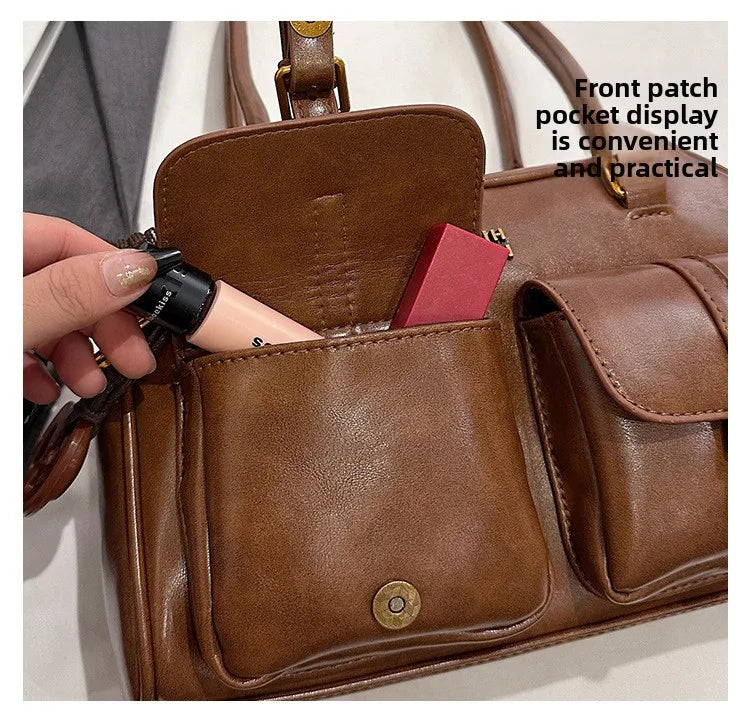 Bolso de hombro retro para mujer | Piel sintética con múltiples bolsillos y colgante desmontable