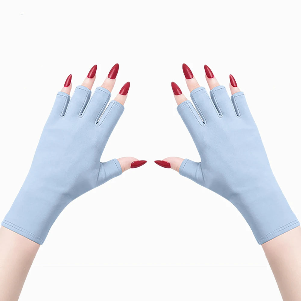 Guantes de gel con protección UV; guantes elásticos sin dedos para proteger las manos durante el arte de uñas, aptos para uso doméstico y en exteriores.