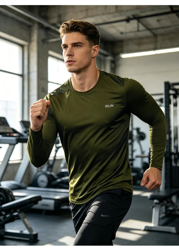 Camiseta de manga larga para hombre con protección solar UPF 50+; ideal para natación, pesca, senderismo y correr; tejido de secado rápido y ligero.