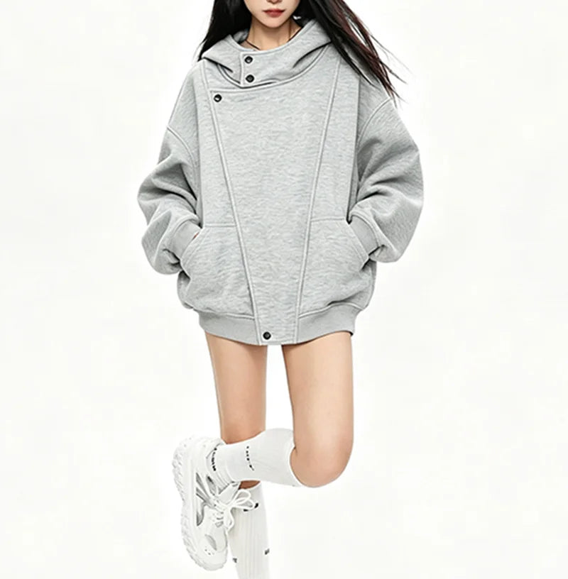 Hoodie urbano con botones – Corte holgado mujer