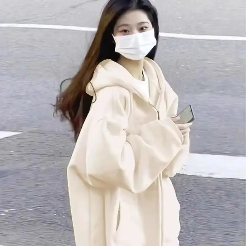 Hoodie oversize con cierre – Estilo coreano mujer