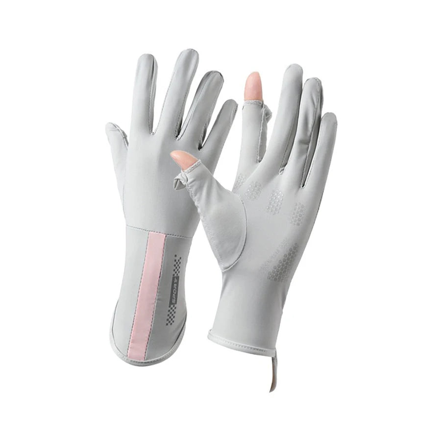 Guantes de verano seda helada anti-UV para mujer | Sin dedos, táctiles y antideslizantes
