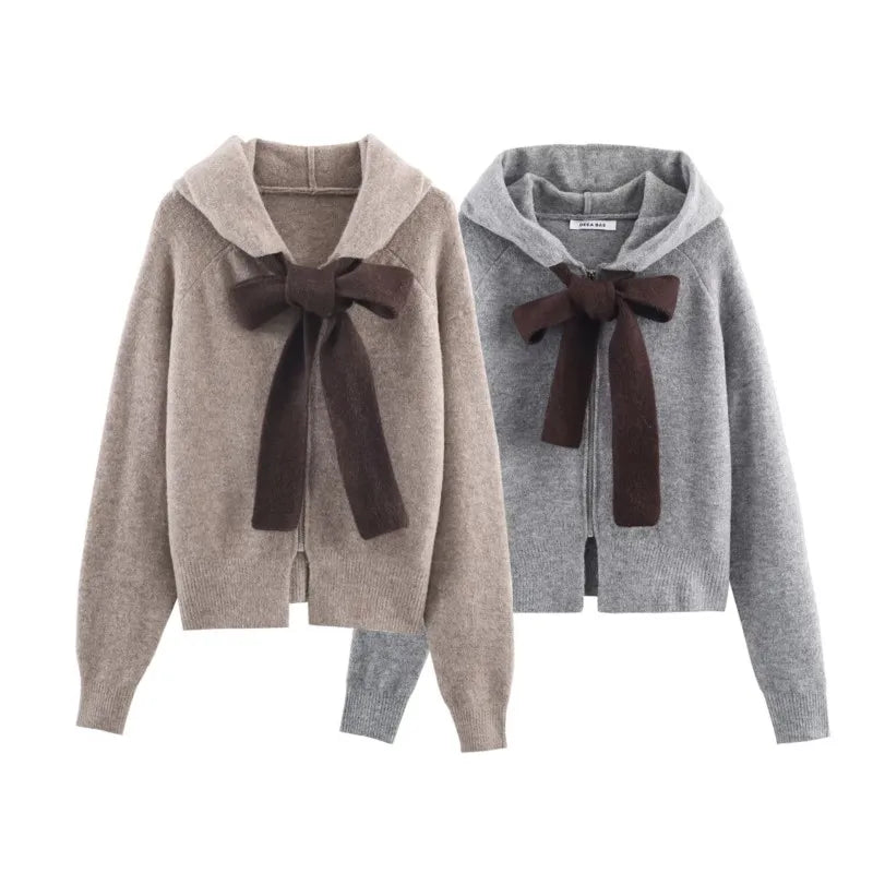 Hoodie tejido con detalle de lazo – Mujer