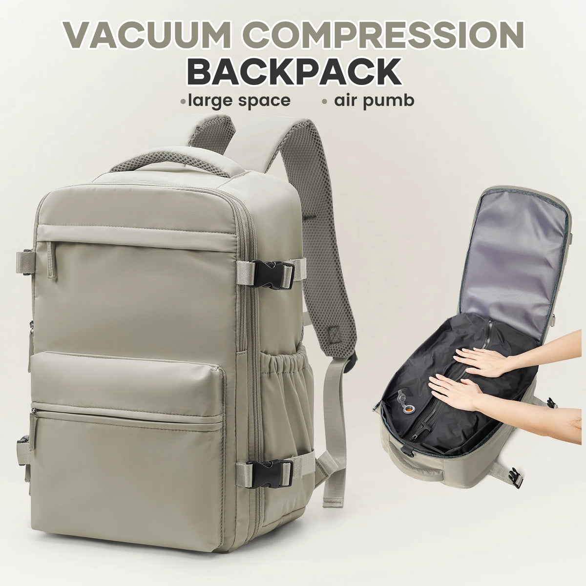 Mochila compresión al vacío apta para cabina 40x20x25 cm | Portátil 15,6” para viajes