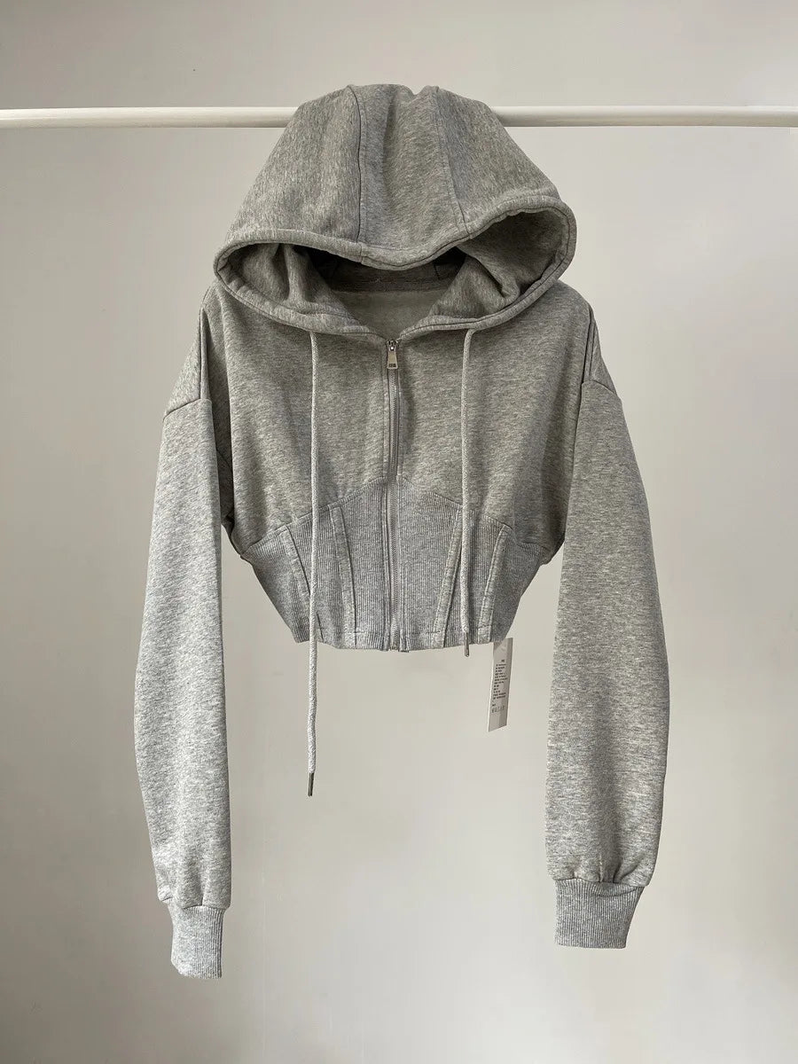 Hoodie corto con cintura ajustada – Mujer