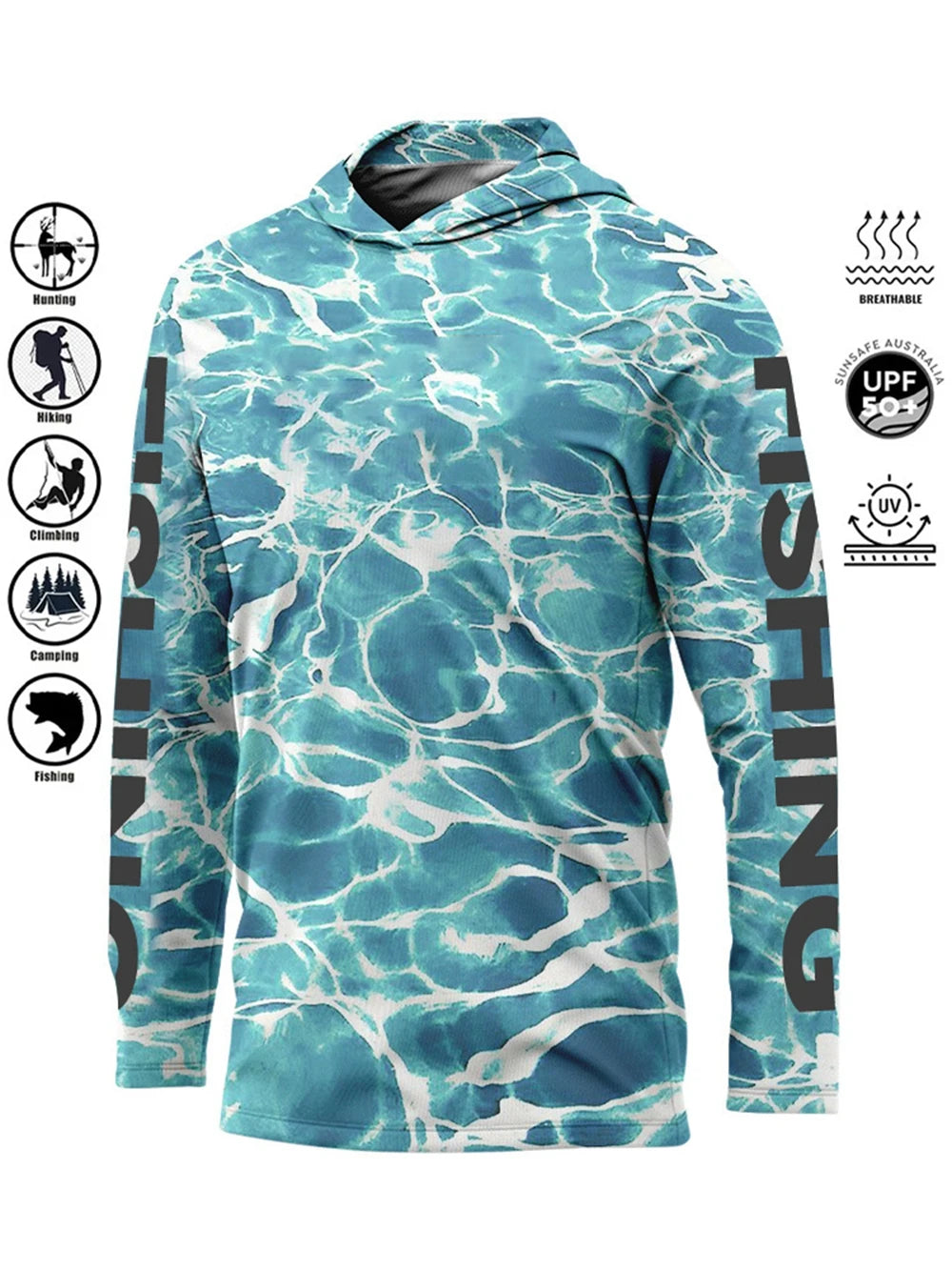 Camiseta de pesca con capucha UPF 50+ – Transpirable y de secado rápido