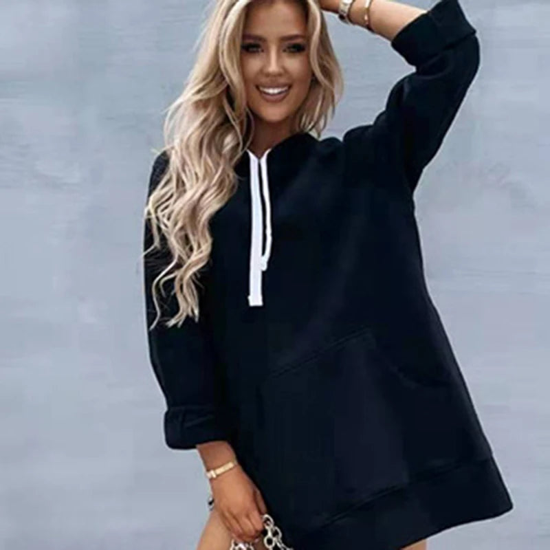 Hoodie casual con bolsillo – Manga larga mujer