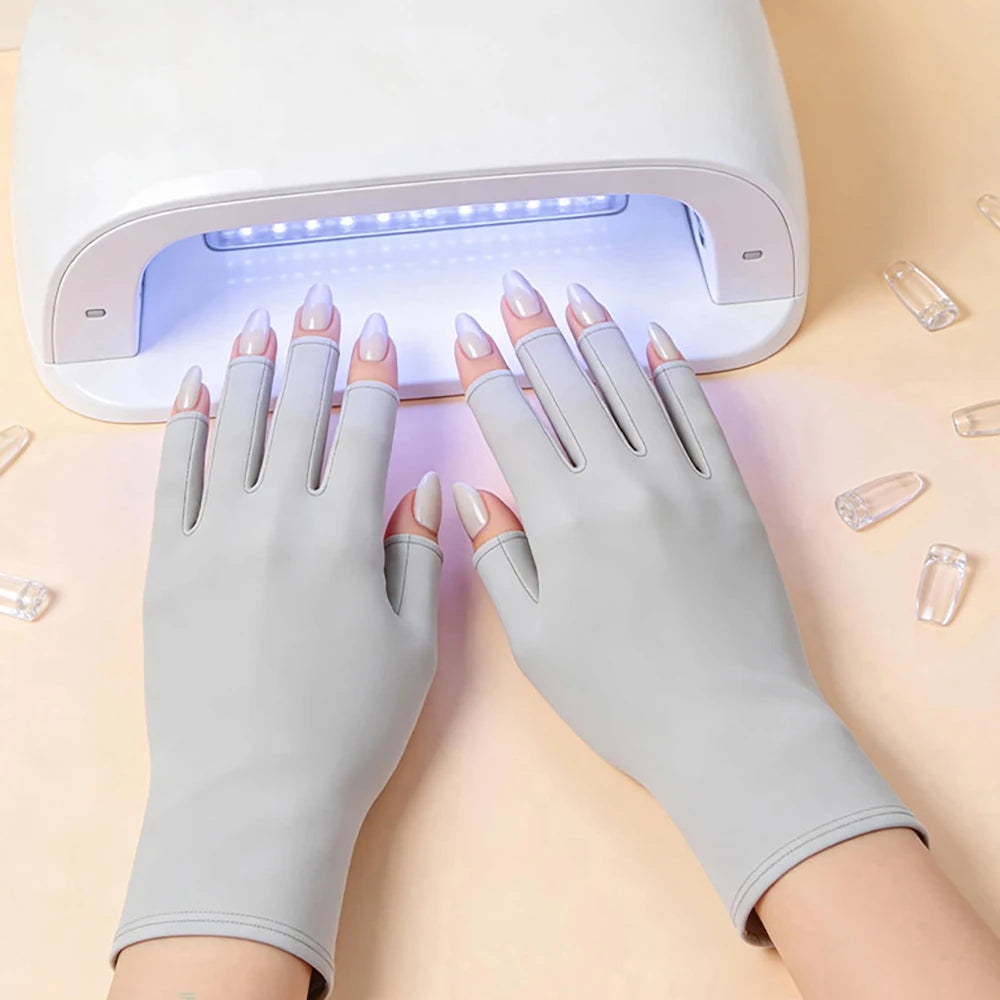Guantes de gel con protección UV; guantes elásticos sin dedos para proteger las manos durante el arte de uñas, aptos para uso doméstico y en exteriores.