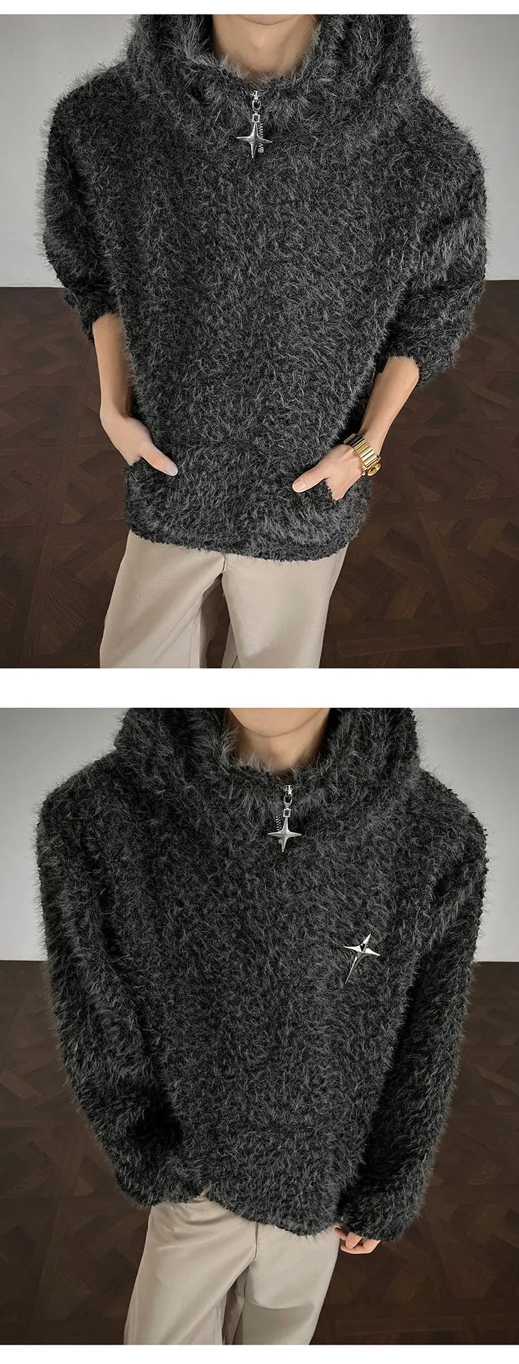 Hoodie de punto con medio cierre – Estilo urbano hombre