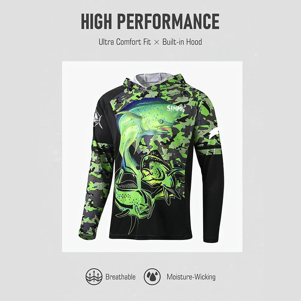 Camiseta de pesca con capucha UPF 50+ – Estampado hojas, hombre