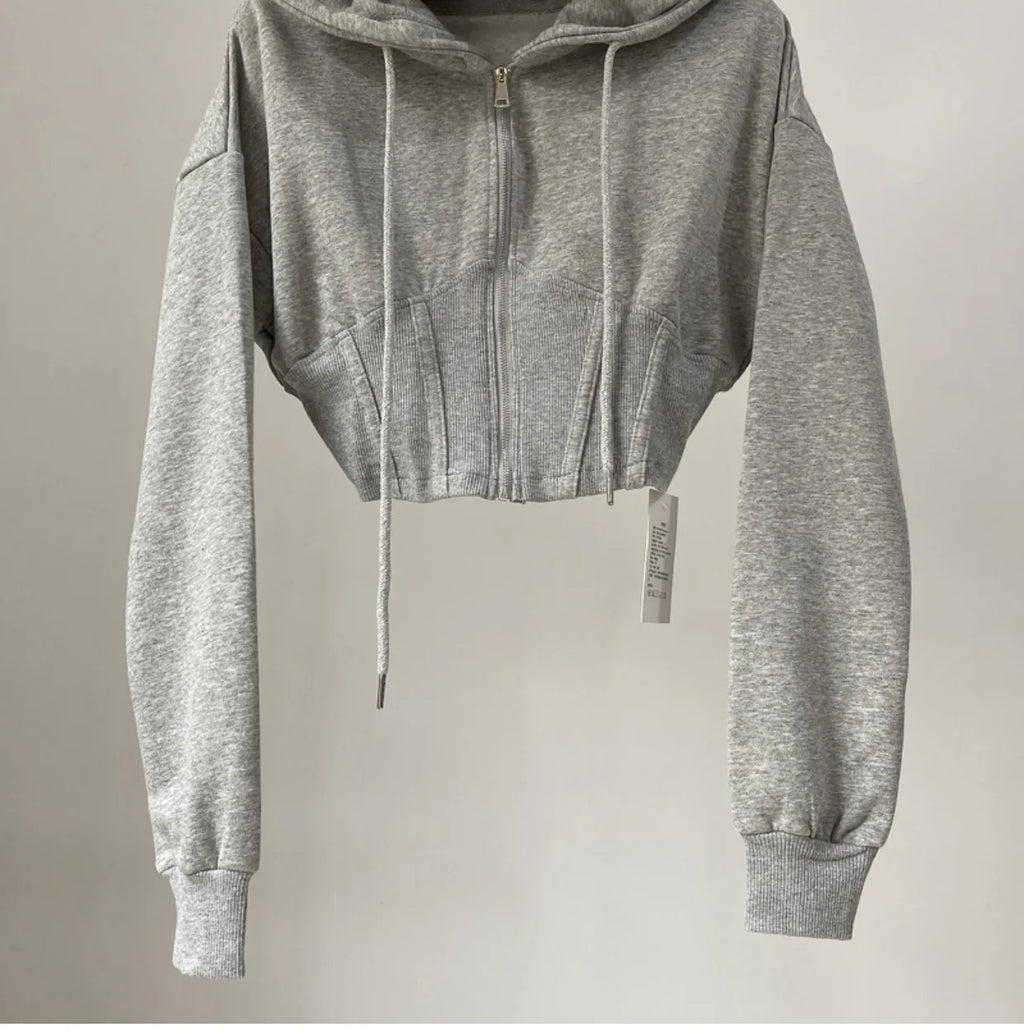 Hoodie corto con cintura ajustada – Mujer