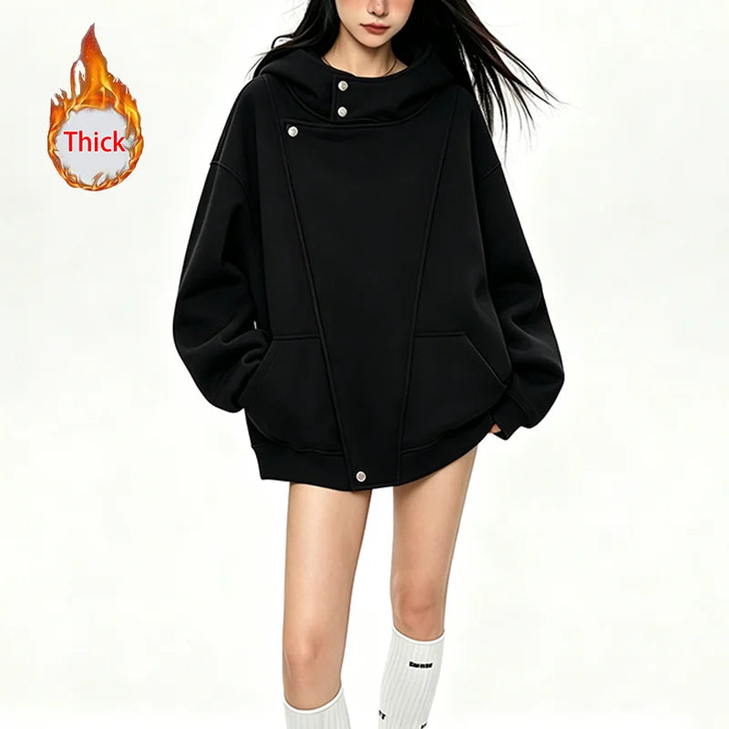 Hoodie urbano con botones – Corte holgado mujer