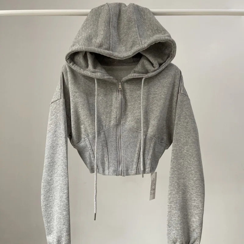 Hoodie corto con cintura ajustada – Mujer