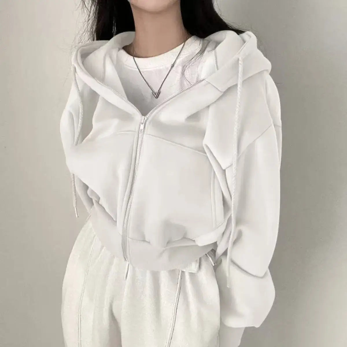 Autumn Winter Hooded Hoodies mujer Casual Streetwear Zip Up Sweatshirts Long Sleeve Jackets Harajuku Y2K Crop Tops Hood Shirt