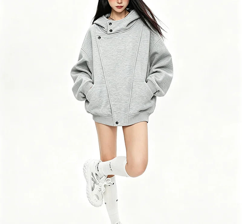Hoodie urbano con botones – Corte holgado mujer