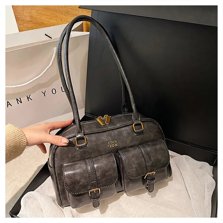Bolso de hombro retro para mujer | Piel sintética con múltiples bolsillos y colgante desmontable