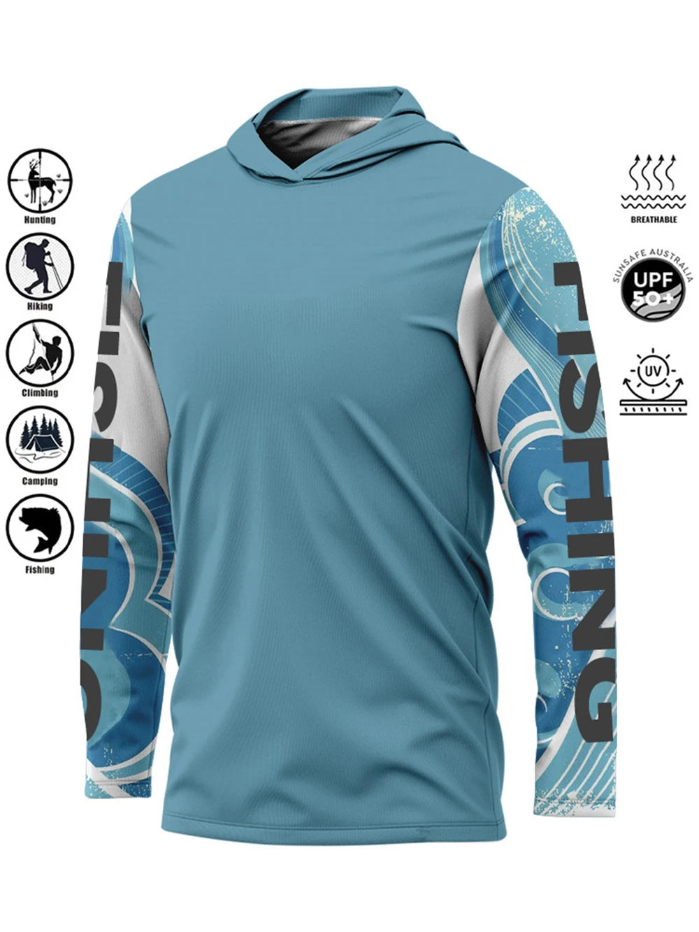 Camiseta de pesca con capucha UPF 50+ – Transpirable y de secado rápido