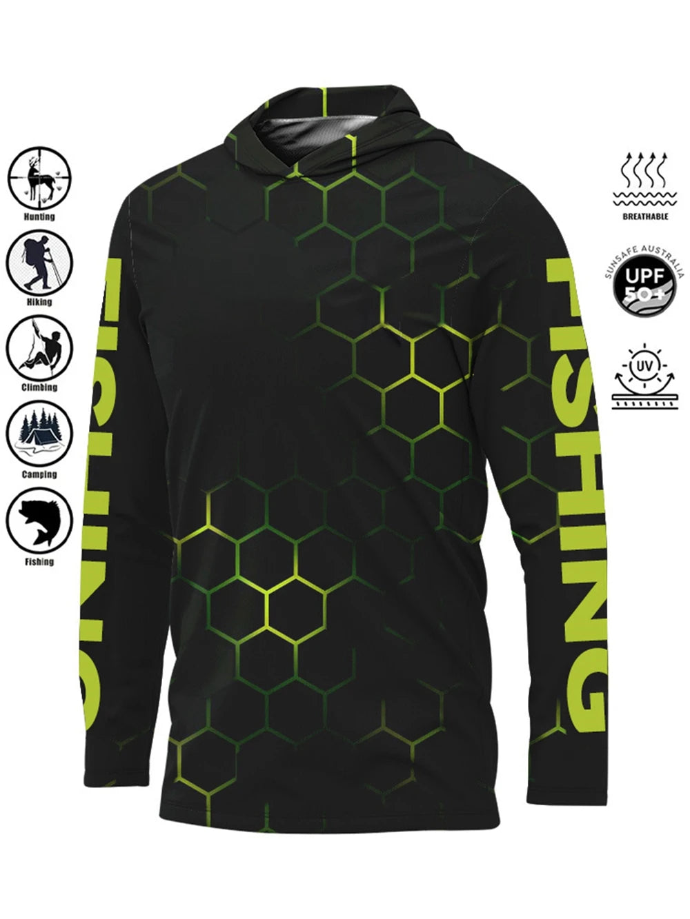 Camiseta de pesca con capucha UPF 50+ – Secado rápido y absorción de humedad