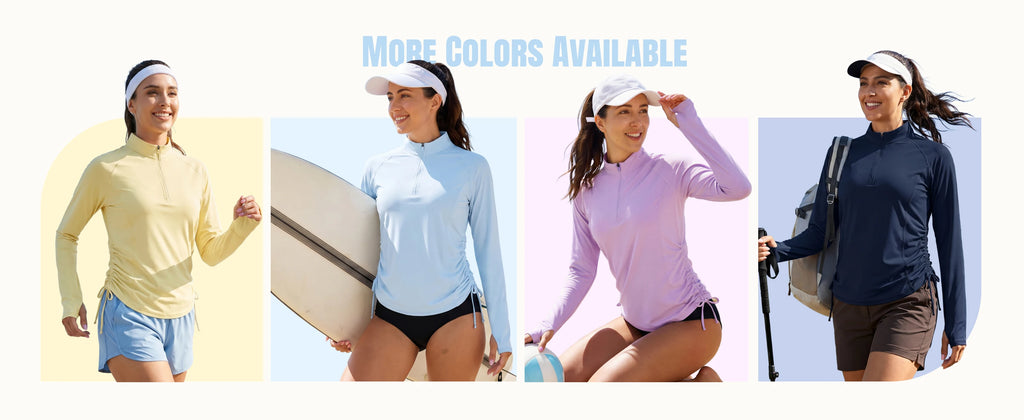 Camiseta para mujer con protección UV UPF50+, manga larga, cremallera corta, cordón lateral, aberturas para los pulgares y tejido transpirable.