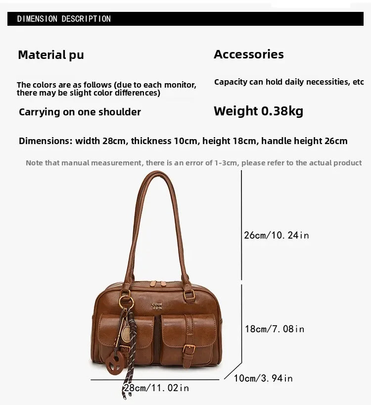 Bolso de hombro retro para mujer | Piel sintética con múltiples bolsillos y colgante desmontable