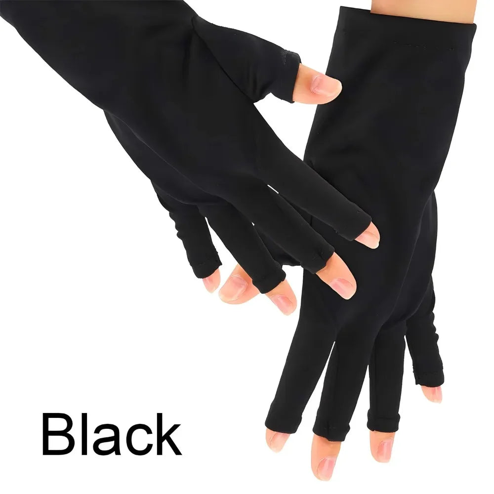 Guantes de gel con protección UV; guantes elásticos sin dedos para proteger las manos durante el arte de uñas, aptos para uso doméstico y en exteriores.