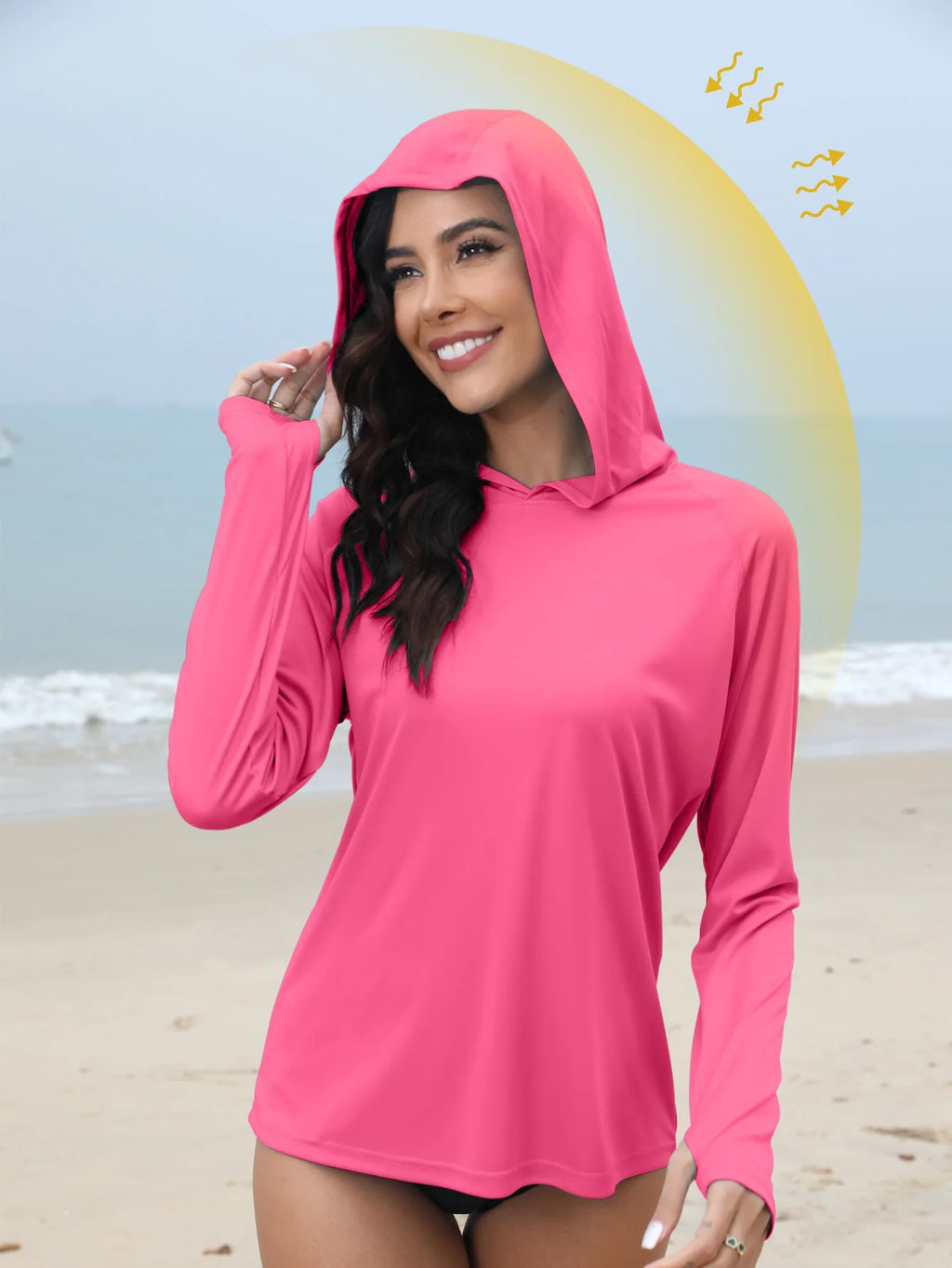 Sudadera con capucha UV para mujer | Aberturas para pulgares y coleta oculta para running y outdoor